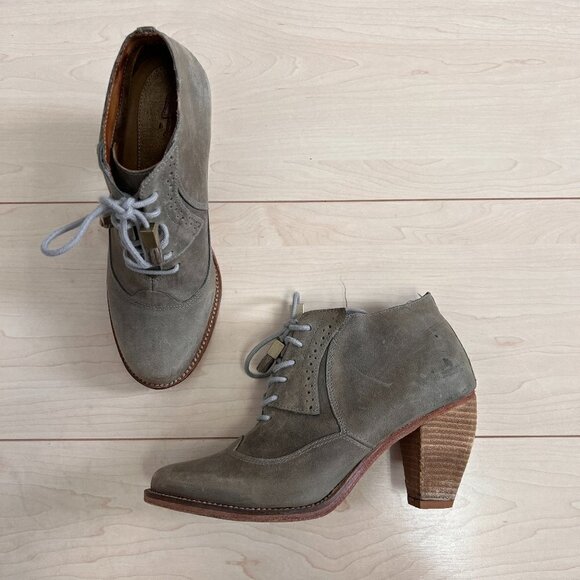 Anthropologie J Shoes Sidesaddle Lace Up Heeled Oxford Shoes Sz 37.5 - Picture 1 of 14